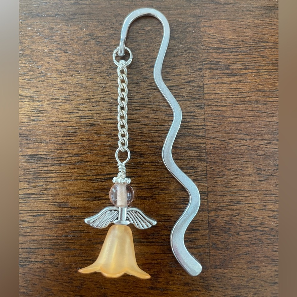 Handmade Orange Angel Fairy Bookmark with Silver Tone Hook - ideal Gift